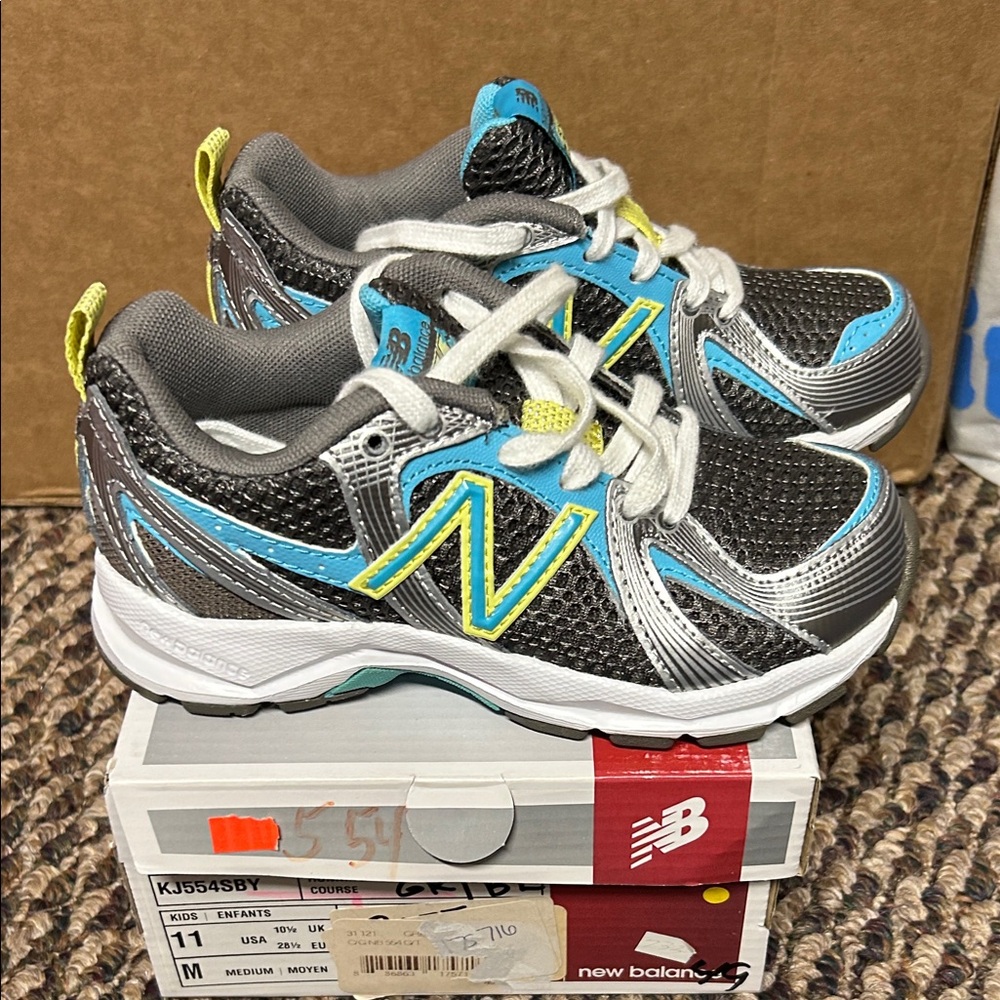 New Balance Kids' Black and Blue Sneakers with Yellow Accents